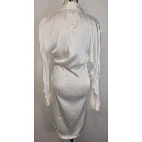Zara Shirt Dress Womens SZ Small Satin Ruched Front Drape Blogger Fav Ivory - Picture 7 of 11